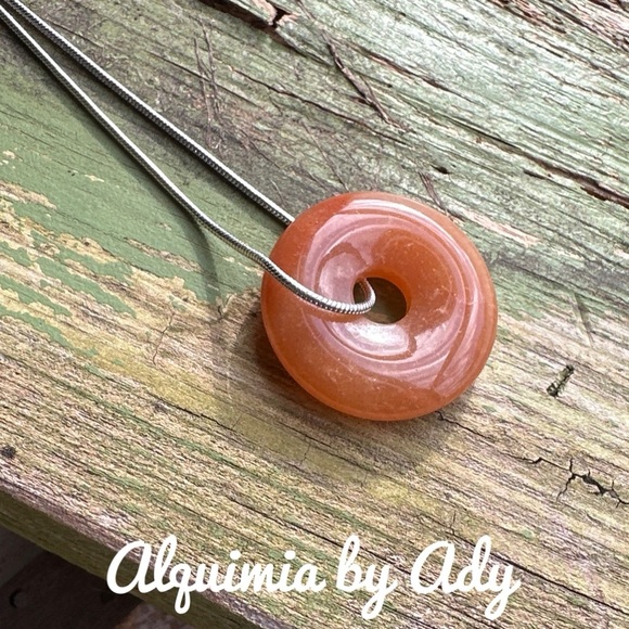 Colorful chunky silver Carnelian donut pendant gemstone necklace - Picture 1 of 1